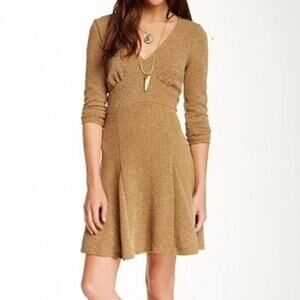 New Free People Heartstopper Textured Mini Dress $118 XS Golden Brown